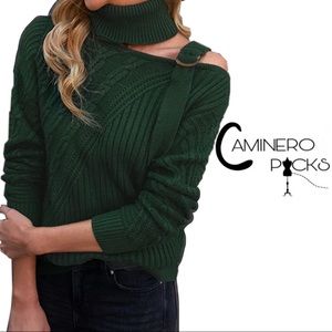 NWT Asymetrical cold shoulder turtle neck knit sweater top, with detail on strap